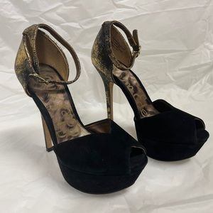 Sam Edelman 'Marina' Black Suede Metallic Detail Peep Toe Pump